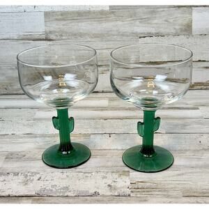Libbey Green Cactus Stemmed Margarita/Mojito Glass Set Of 2